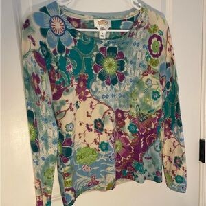 Talbots 100% Pure Cashmere Sweater. Artsy print. Art to Wear
